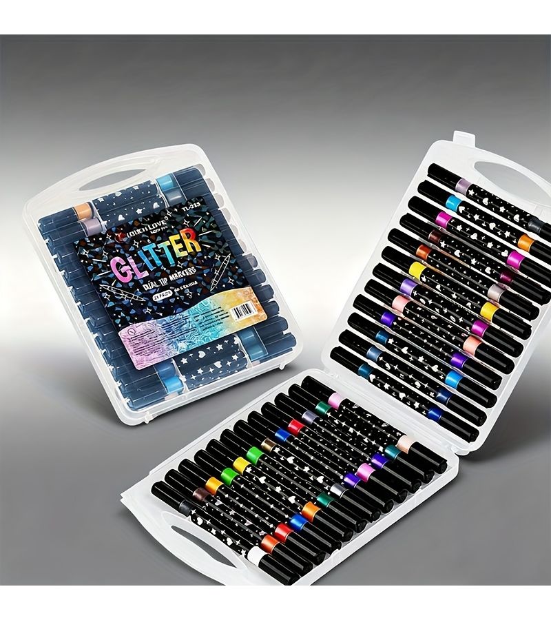 24pc Double Ended Glitter Pens 48 Colors Quick Dry Fine Tip for Scrapbooking Journal Card Drawing - Image 2
