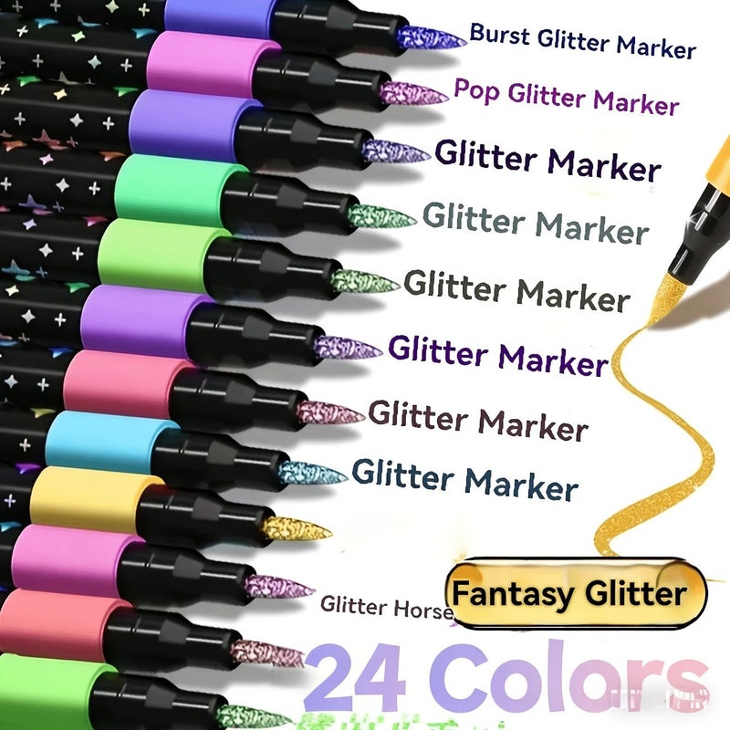 24pc Double Ended Glitter Pens 48 Colors Quick Dry Fine Tip for Scrapbooking Journal Card Drawing - Image 1
