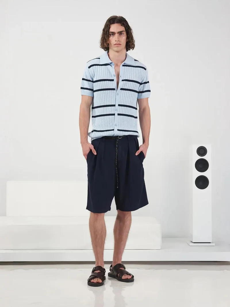 جيستو GIESTO Mid Waist Relaxed Fit Wide Leg Tencel Shorts