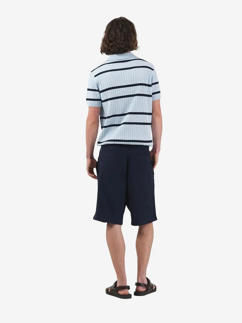 Giesto Navy Blue GIESTO Mid Waist Relaxed Fit Wide Leg Tencel Shorts for Men | Best Price UAE