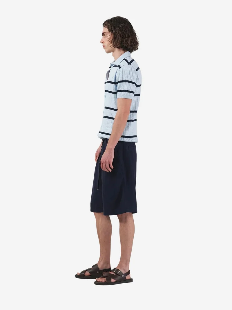 Giesto Navy Blue GIESTO Mid Waist Relaxed Fit Wide Leg Tencel Shorts for Men | Best Price UAE