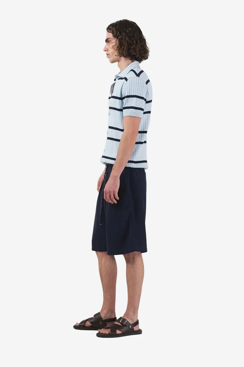Giesto Navy Blue GIESTO Mid Waist Relaxed Fit Wide Leg Tencel Shorts for Men | Best Price UAE