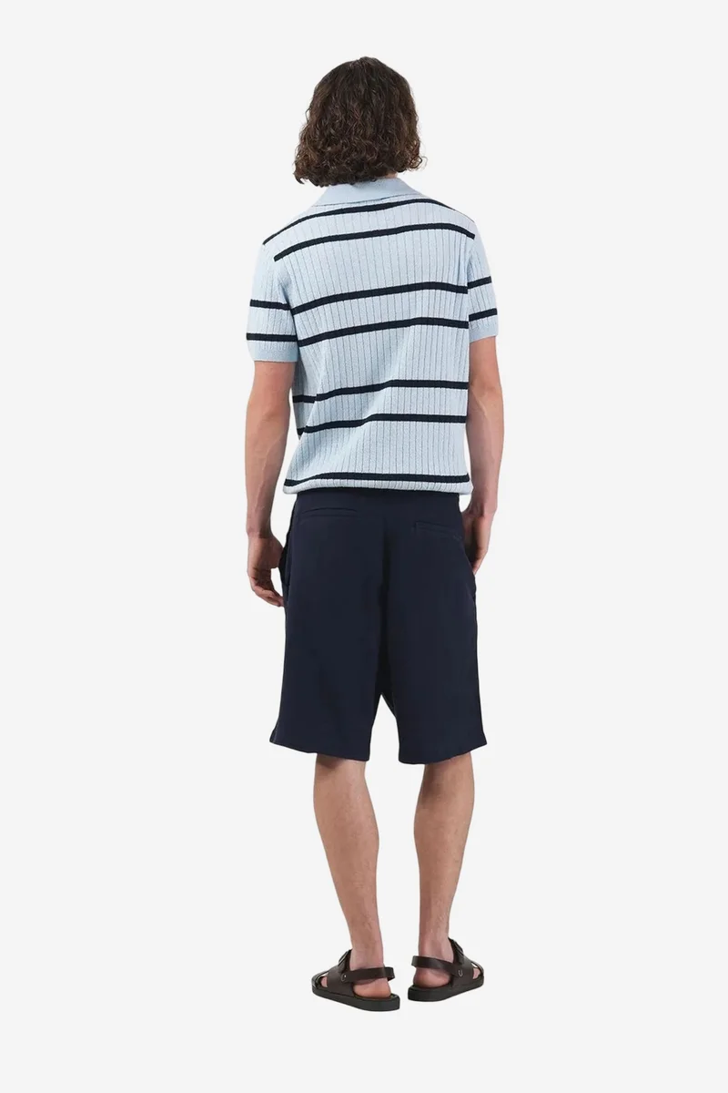 Giesto Navy Blue GIESTO Mid Waist Relaxed Fit Wide Leg Tencel Shorts for Men | Best Price UAE