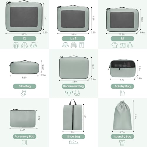 prezon Packing Cubes for Travel |10 Set Matcha |Durable Luggage Organizer 4 Size(Extra Large, Large, Medium, Small),Comprehensive Cubes for Toiletry,Underwear, Shoe,Travel Essentials,Efficient Women Gifts - Image 2