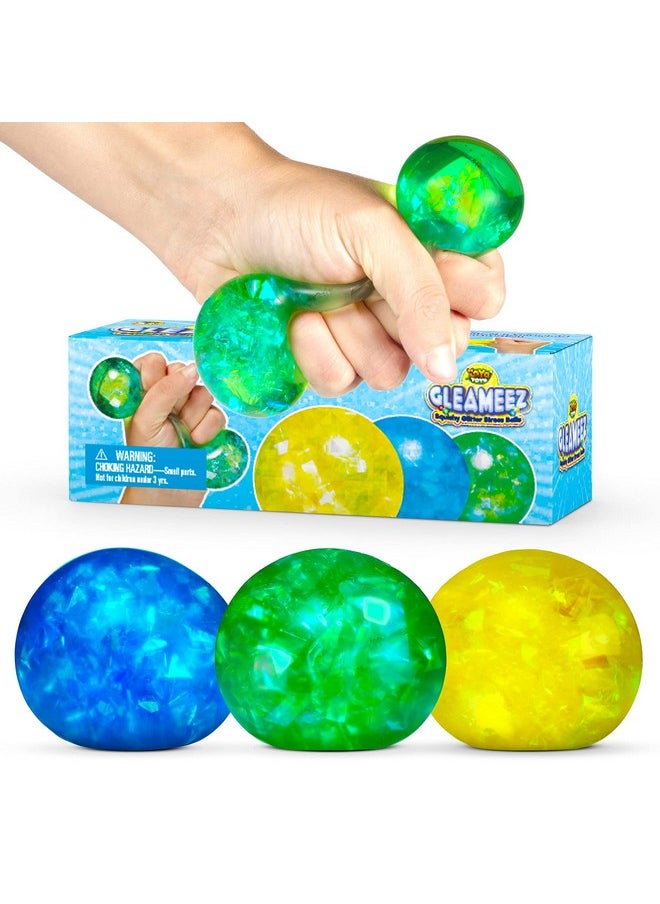 YoYa Toys Gleameez Glitter Stress Ball Fidget Toy Pack | Colorful Squish Balls Filled With Sparkling Foil Glitters | Excellent For Stress Relief, Focus, Relaxation & Gift Giving | 3 Pack  - Image 1