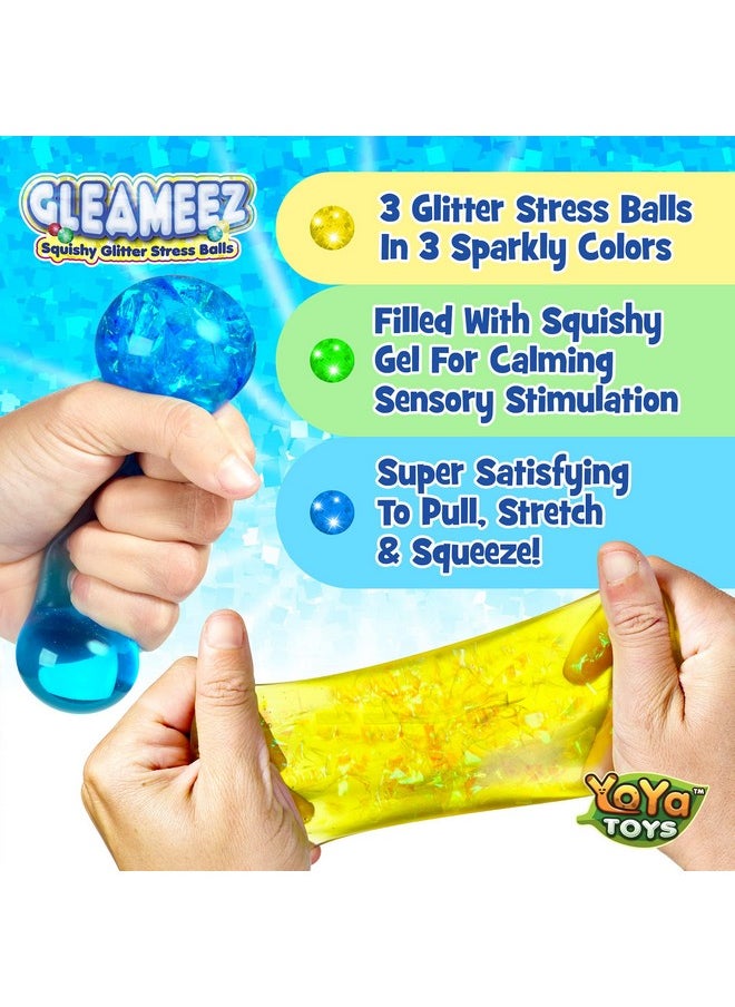 YoYa Toys Gleameez Glitter Stress Ball Fidget Toy Pack | Colorful Squish Balls Filled With Sparkling Foil Glitters | Excellent For Stress Relief, Focus, Relaxation & Gift Giving | 3 Pack  - Image 3