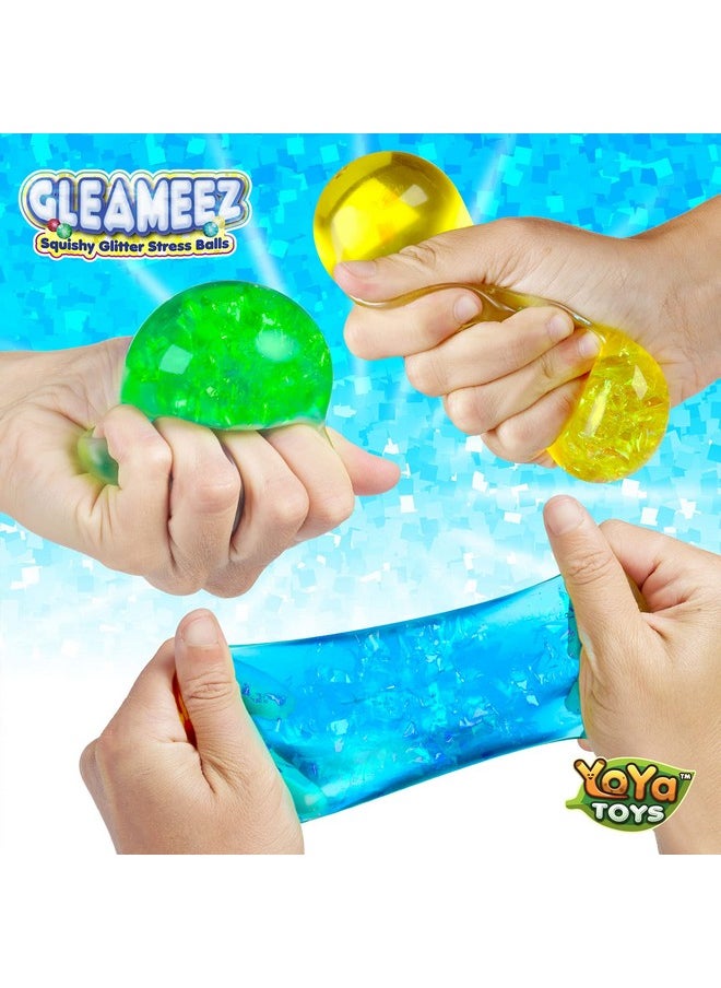 YoYa Toys Gleameez Glitter Stress Ball Fidget Toy Pack | Colorful Squish Balls Filled With Sparkling Foil Glitters | Excellent For Stress Relief, Focus, Relaxation & Gift Giving | 3 Pack  - Image 2