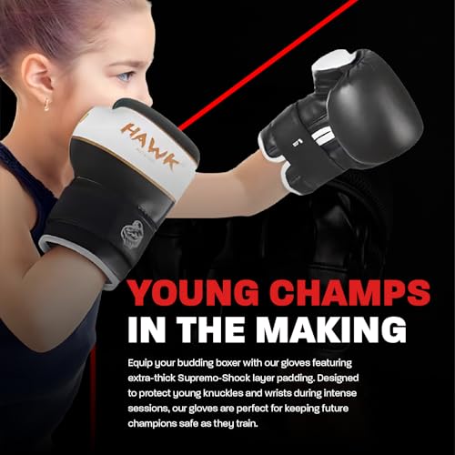 Hawk Sports Kids Boxing Gloves for Kids Children Youth Punching Bag Kickboxing Muay Thai Mitts MMA Training Sparring Gloves (Black, 4 oz) - Image 2