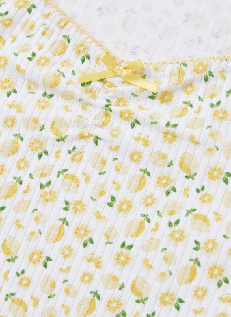 ماتلان Girls White Ditsy Lemon Ribbed Top