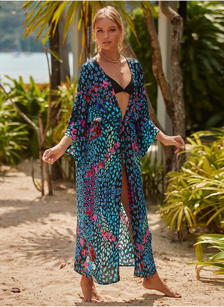 Generic - Womenloose Flowy dress robe Open Front Maxi Dress Loose Beach Coverups Swimsuit Cover Up - Image 1