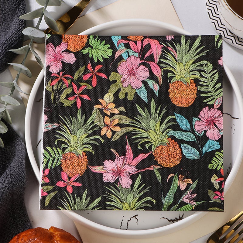 Supply Spot New Leaves Color Printing Napkin Paper Towel Western Restaurant Bakery For Facial Tissue - Image 1