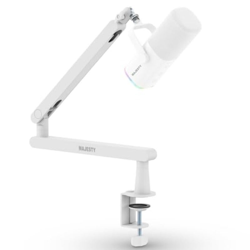 Professional Microphone Arm with 360 Degree Rotation for Podcasting Streaming Recording Gaming and Content Creation Featuring Internal Cable Management and Anti-Vibration Support Supporting Up to 2kg Load in White Finish - Image 1