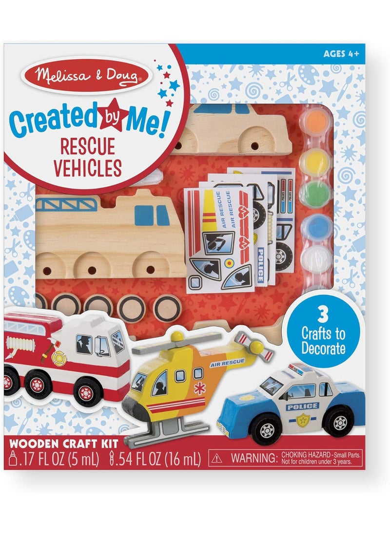 Melissa & Doug Wooden Rescue Vehicles Craft & Paint Kit for Kids – 3 Vehicles (Police, Fire Truck, Air Rescue Helicopter) Melissa & Doug - Image 2