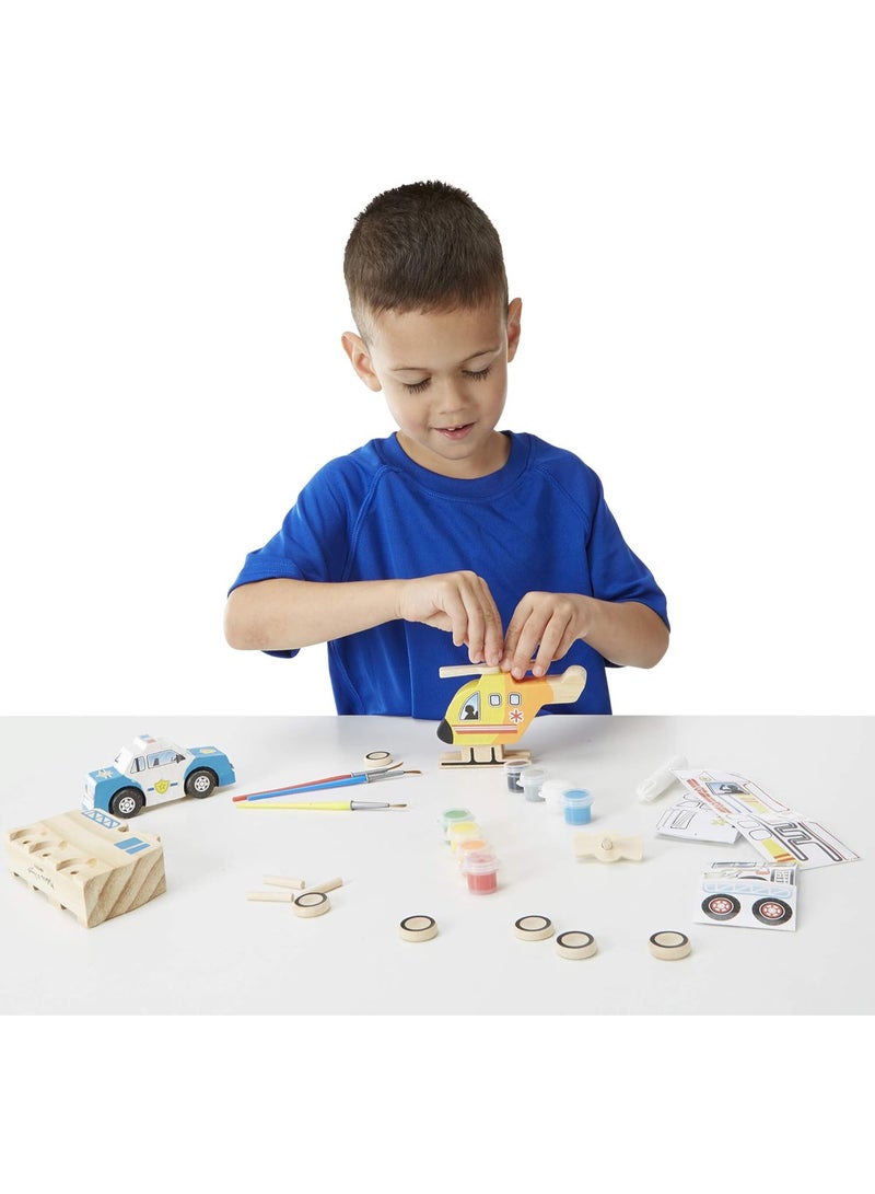 Melissa & Doug Wooden Rescue Vehicles Craft & Paint Kit for Kids – 3 Vehicles (Police, Fire Truck, Air Rescue Helicopter) Melissa & Doug - Image 3