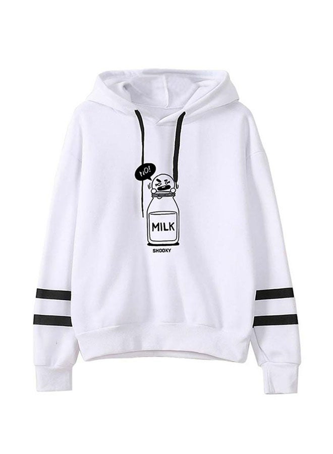 White BTS Comics Logo Print Long Sleeve Casual Hoodie - Image 1