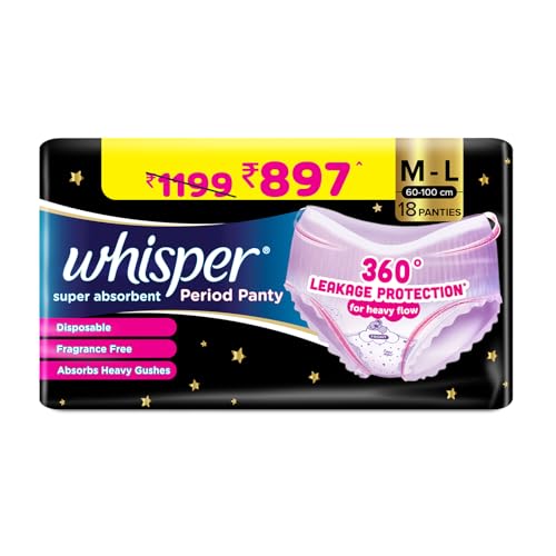 Whisper Super Absorbent Period Panty, 18 M-L Pants, 360 Degree Leakage Protection* for Heavy Flow, Panty like Fit, Full back Coverage, Absorbs Heavy Gushes, Silky Soft, Comfortable Feel - Image 1