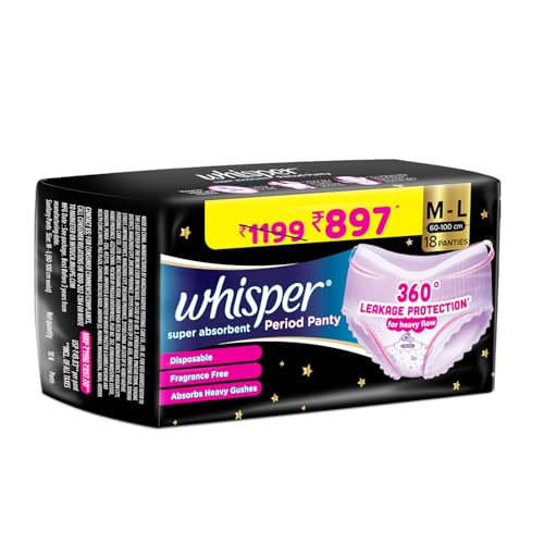 Whisper Super Absorbent Period Panty, 18 M-L Pants, 360 Degree Leakage Protection* for Heavy Flow, Panty like Fit, Full back Coverage, Absorbs Heavy Gushes, Silky Soft, Comfortable Feel - Image 2