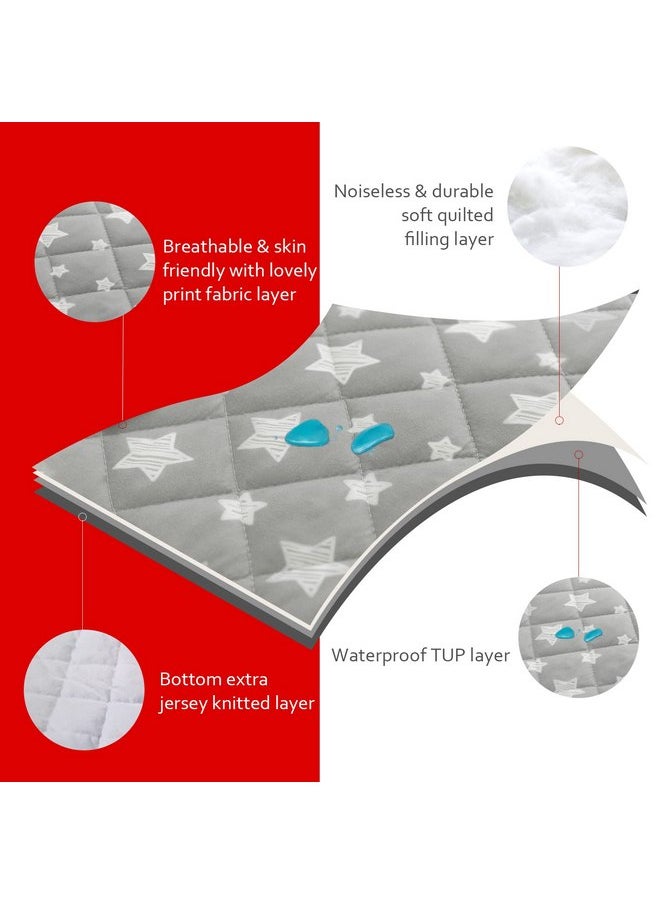 Moonsea Crib Mattress Protector Waterproof 2 Pack, Quilted Crib Mattress Pad Cover 52'' x 28'' Extra Soft Breathable Toddler Bed Cover Fitted Crib/Toddler Mattress Stretch Up to 8", Grey & White Star  - Image 4