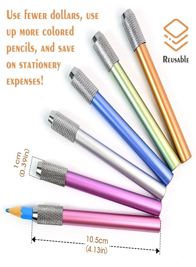 Dirvcp 6PCS Aluminum Assorted Colors Pencil Lengthener, Multi-Color Pencil Lengthener Holder with Ergonomic Grip, Fits Standard & Colored Pencils for Drawing, Sketching & Office Use - Image 2