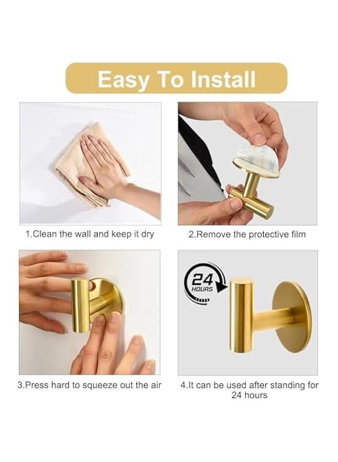 ميكسد 4 قطعة رسم الذهب SUS304 الفولاذ المقاوم للصدأ منشفة هوك الثقيلة للماء الجدار هوك الذاتي لاصق معطف رداء حمام منشفة هوك مطبخ الفندق ( الذهب ، الجولة ) - Image 5