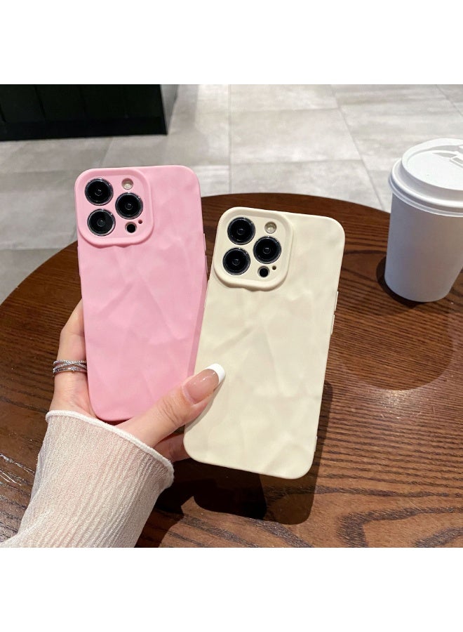 NIBEMINENT Frosted Pleats Protective TPU Case Cover For iPhone 15, Pink - Image 1