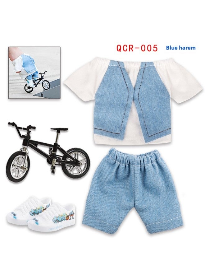 Finger Scooter Field Props Combination Suit 10PC Scene Finger Bicycle Finger Shoes Pants-Color:QCR-005 Blue Harem  - Image 1