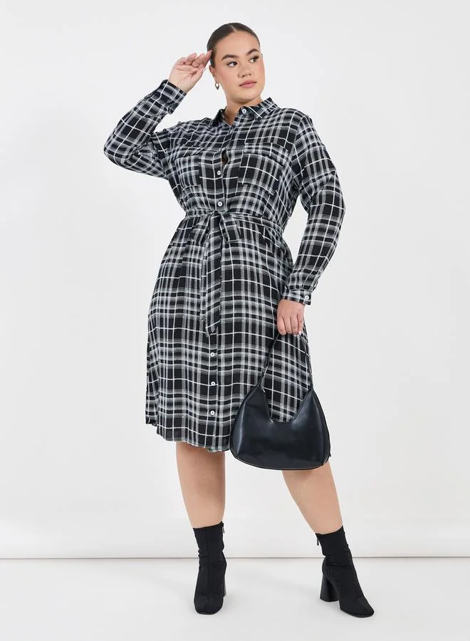Styli Plaid Shirred Dress