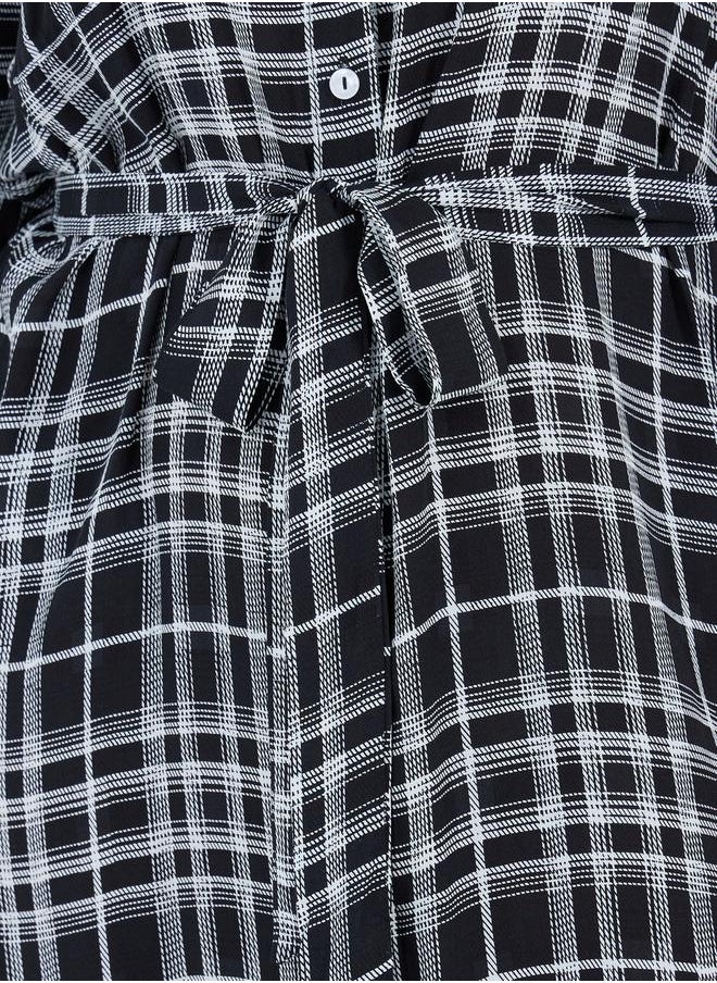 Styli Plus Size Checked Shirt Midi Dress with Tie Belt  - Image 3