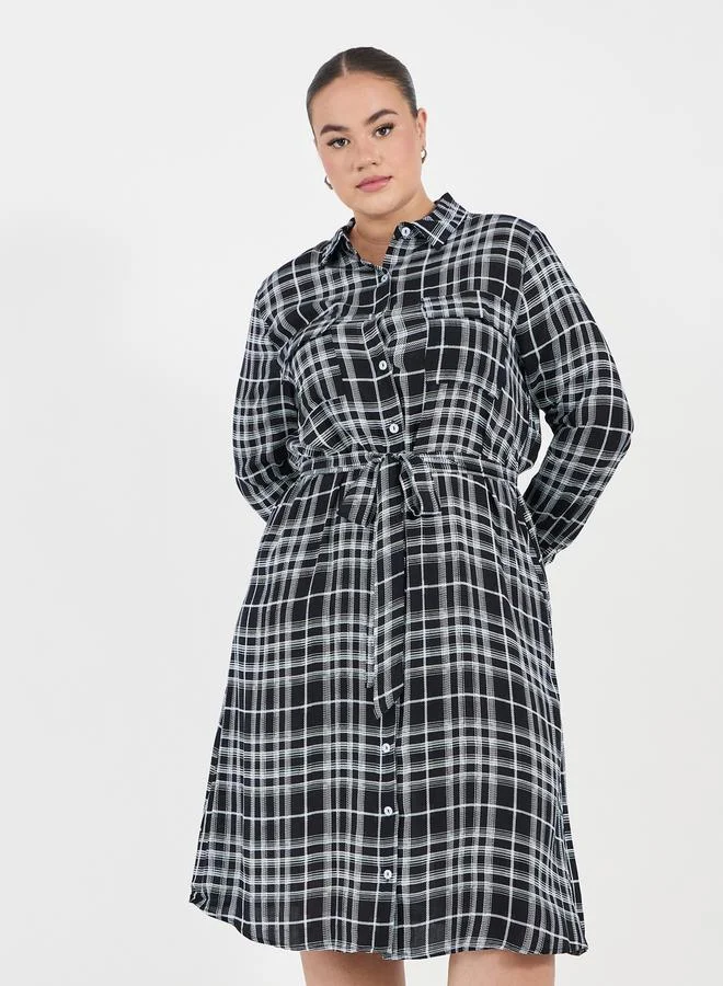 Styli Plaid Shirred Dress