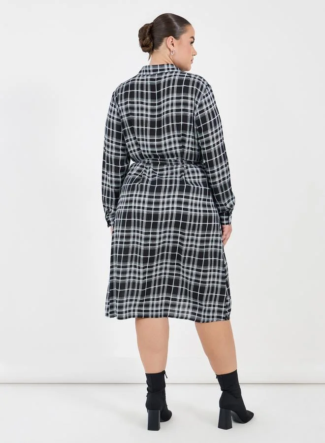 Styli Plaid Shirred Dress
