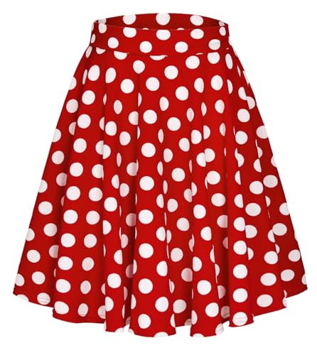 EXCHIC Women's Casual Stretchy Flared Midi Skater Skirt Basic A-Line Pleated Midi Skirt (L, Polka Dot-3) - Image 1