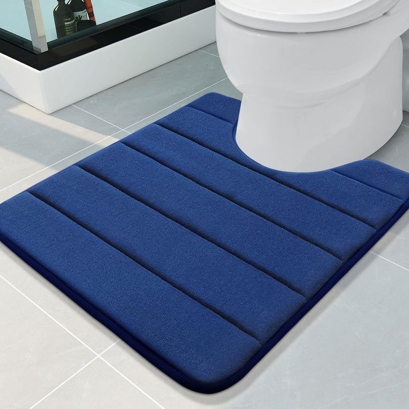 Buganda Memory Foam UShaped Contour Toilet Rugs Non Slip Absorbent Thick Soft Washable Bathroom Mat Floor Carpet Bath Rugs Mat for Toilet Base 24 x 20 Navy Blue
