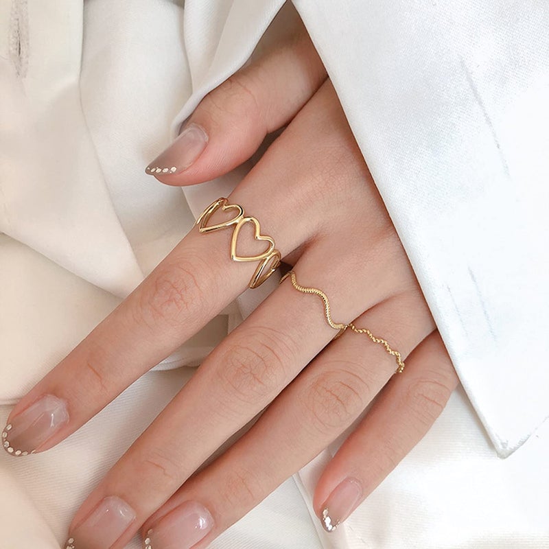 YUNXI Gold Simple Love Bands Ring Hollow Heart Index Finger Ring for Women's Opening Adjustable Heart String Statement Ring (Gold) - Image 3