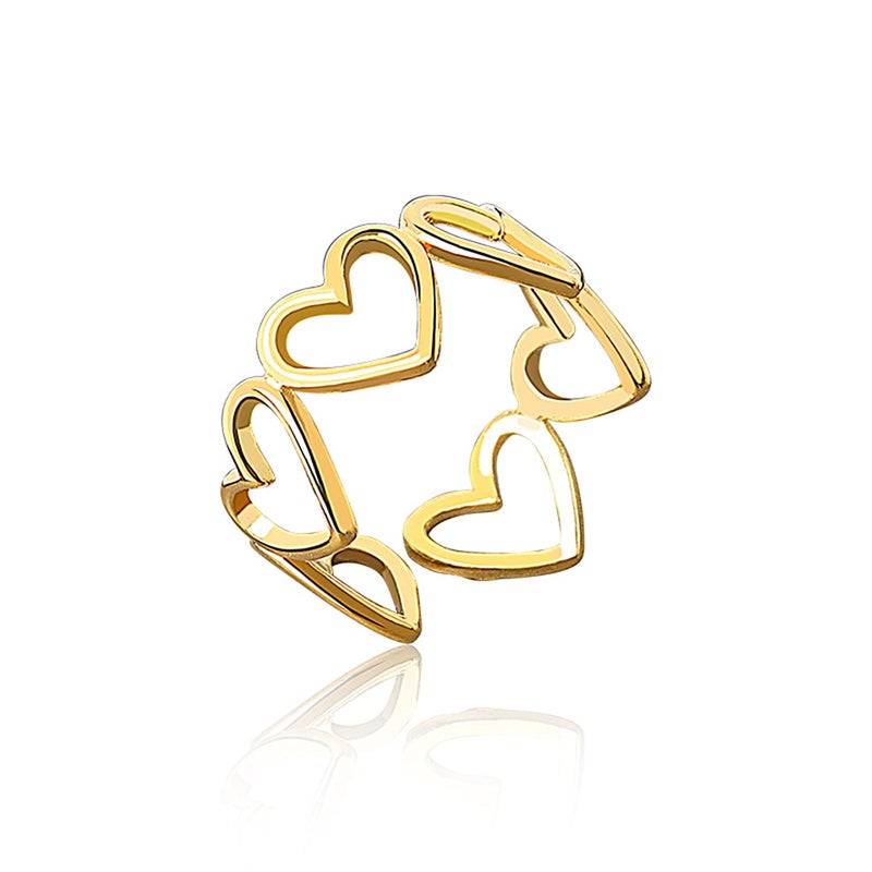 YUNXI Gold Simple Love Bands Ring Hollow Heart Index Finger Ring for Women's Opening Adjustable Heart String Statement Ring (Gold) - Image 1
