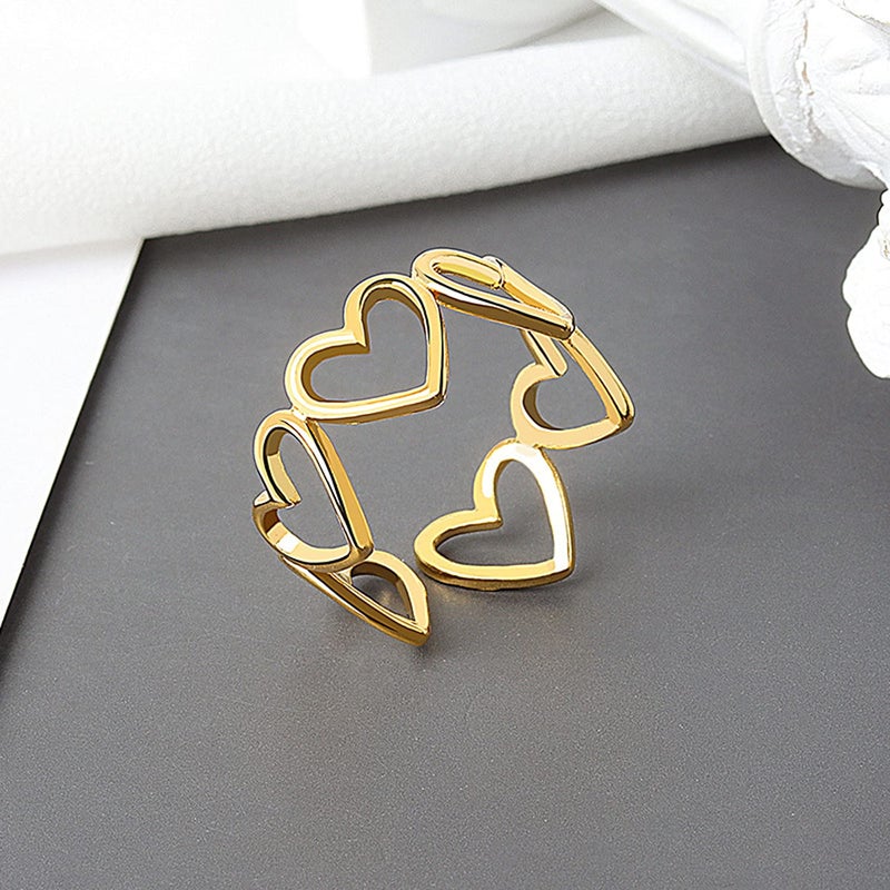 YUNXI Gold Simple Love Bands Ring Hollow Heart Index Finger Ring for Women's Opening Adjustable Heart String Statement Ring (Gold) - Image 5