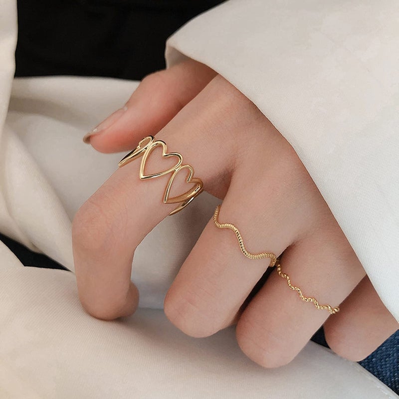 YUNXI Gold Simple Love Bands Ring Hollow Heart Index Finger Ring for Women's Opening Adjustable Heart String Statement Ring (Gold) - Image 2