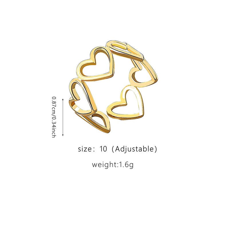 YUNXI Gold Simple Love Bands Ring Hollow Heart Index Finger Ring for Women's Opening Adjustable Heart String Statement Ring (Gold) - Image 4