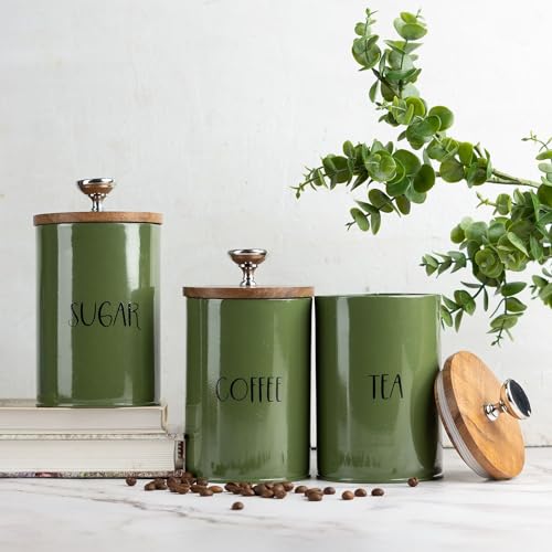 nestroots Tea Coffee Sugar Containers Set Of 3 | Dry Fruits Kitchen Container Set | 1100 ML Green Air Tight Containers For Kitchen Storage - Image 1
