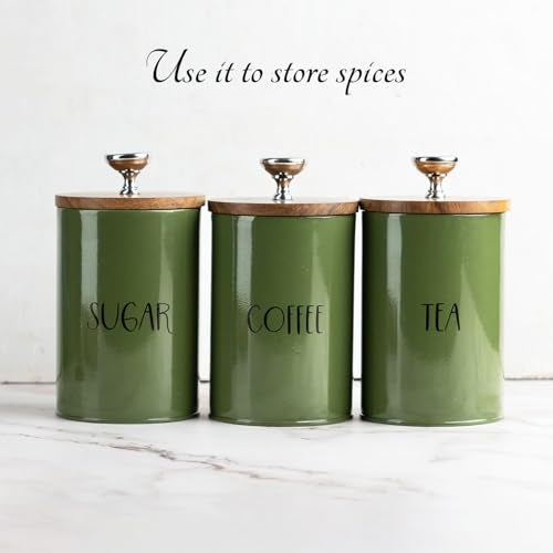 nestroots Tea Coffee Sugar Containers Set Of 3 | Dry Fruits Kitchen Container Set | 1100 ML Green Air Tight Containers For Kitchen Storage - Image 3