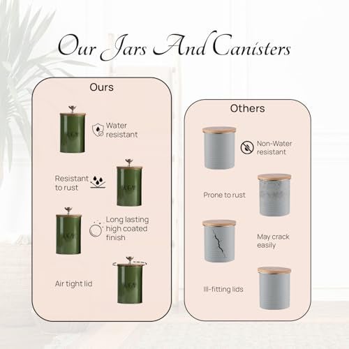 nestroots Tea Coffee Sugar Containers Set Of 3 | Dry Fruits Kitchen Container Set | 1100 ML Green Air Tight Containers For Kitchen Storage - Image 5