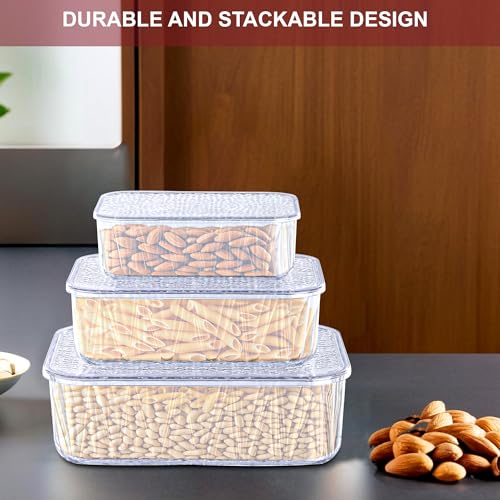 Kuber Industries 4600 ml Acrylic Stackable Kitchen Food Storage Container for Home with Lid | Freeze Organizer Items and Storage Organizer Box for Snacks and Dry Fruits | Transparent - Image 4