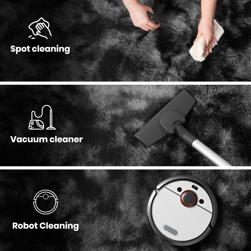Zentavio Black and Grey Area Rugs for Living Room Men Room Carpet 4x6 Bedroom Fluffy Furry Shag Aesthetic Plush High Pile Floor Rug for Kids Room Dorm Home Decor Gray - Image 3
