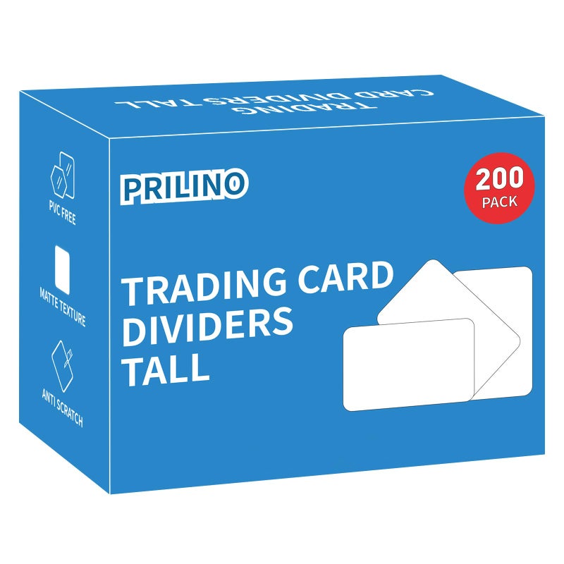 Prilino 200ct Tall Trading Card Dividers - White Plastic Card Divider, Page Dividers for Storage Boxes, Standard Vertical Fit for Sports/Games Card Categorization and Management - Image 1
