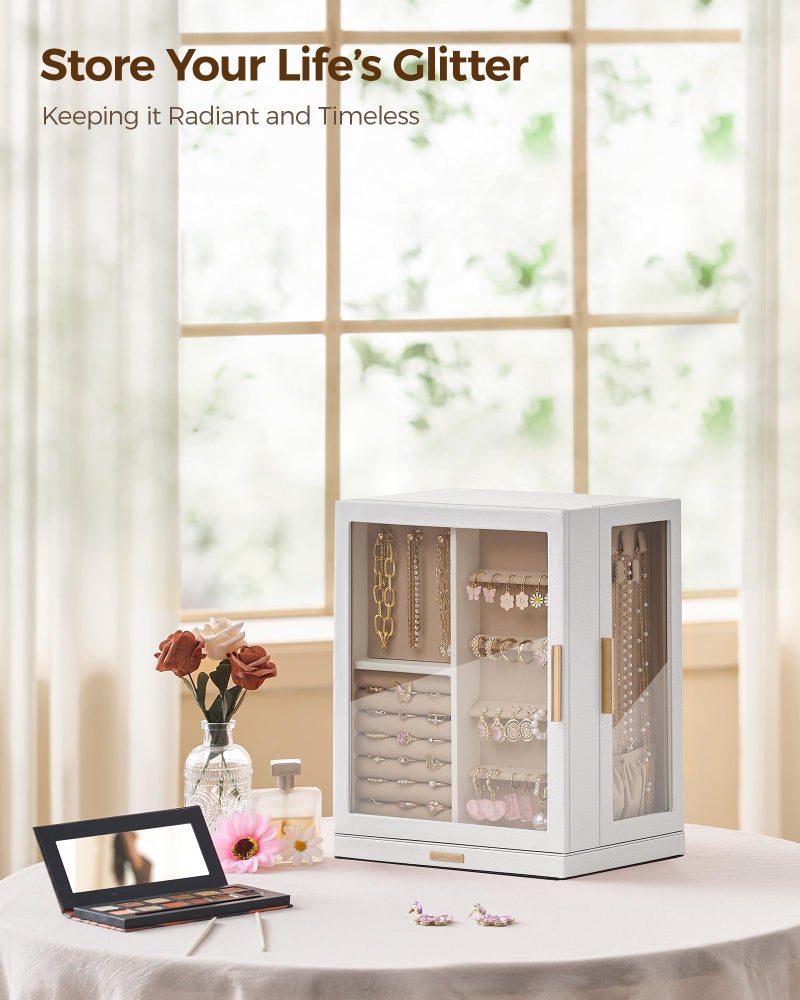 Glimmloop 360Â° Rotating Jewelry Box with 5 Drawers, Spacious Vertical Jewelry Organizer with Glass Window, Jewelry Storage Case, Dustproof & Moisture-resistant Design, White - Image 2