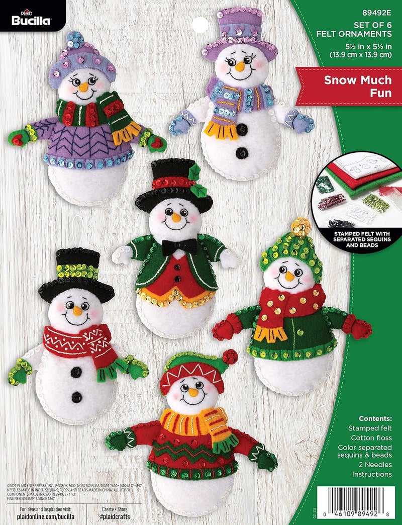 Bucilla, Snow Much Fun Set of 6 Felt Applique Ornament Making Kit, Perfect for DIY Needlepoint Arts and Crafts, 89492E - Image 1