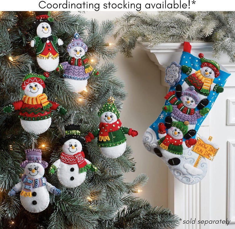 Bucilla, Snow Much Fun Set of 6 Felt Applique Ornament Making Kit, Perfect for DIY Needlepoint Arts and Crafts, 89492E - Image 5