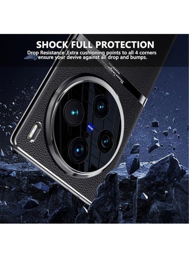 متوافق مع جهاز Vivo X100 Pro 5G. غطاء خلفي مضاد للصدمات ومطلي بحافة من الجلد الاصطناعي القوي. حافظة هاتف محمول لجهاز Vivo X100 Pro. - Image 2