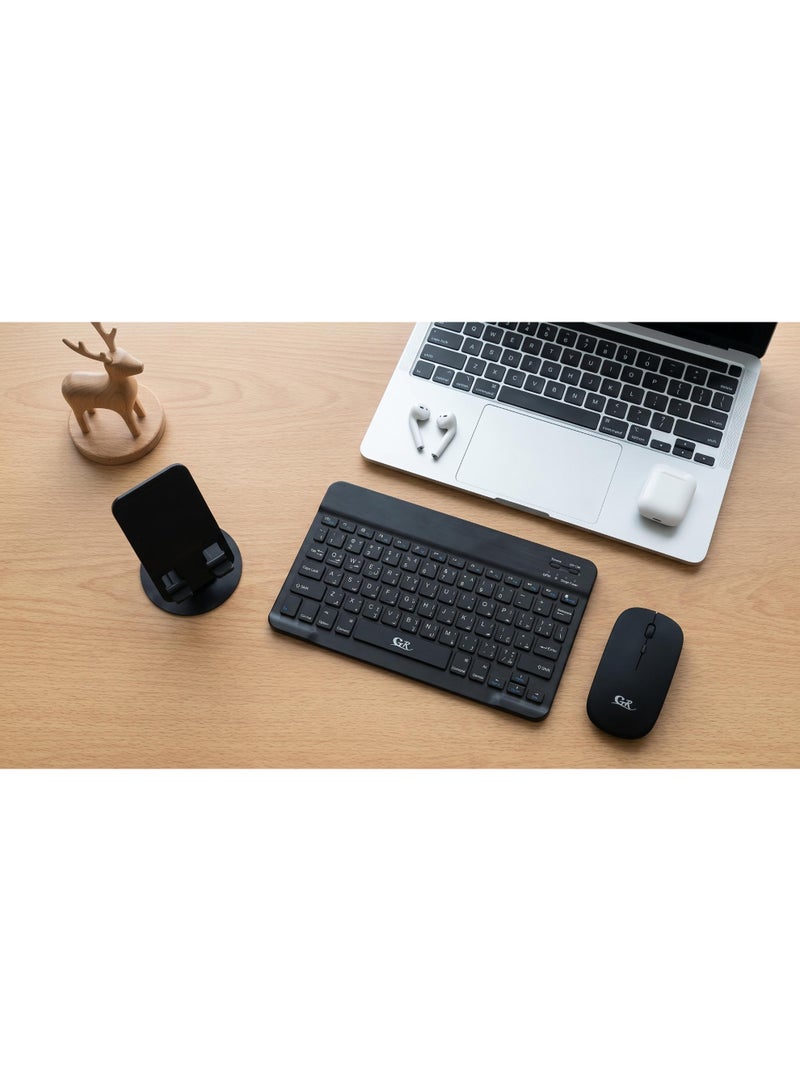GR computer GR030 3 in 1 Keyboard & Mouse Combo – Bluetooth + Wireless – Rechargeable – Backlit Keyboard – Built-in Stand – Multi-Device Compatible – Black - Image 2