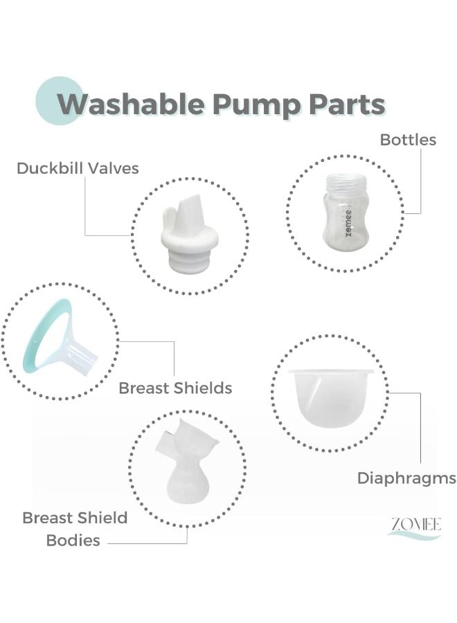 Zomee Double Breast Shield Kit Replacement Set for Z2 Size 24mm Includes; Breast Sheild Body, Diaphragms, Duckbill Valves, Tubes and Adapters & Storage Bottles - Image 4