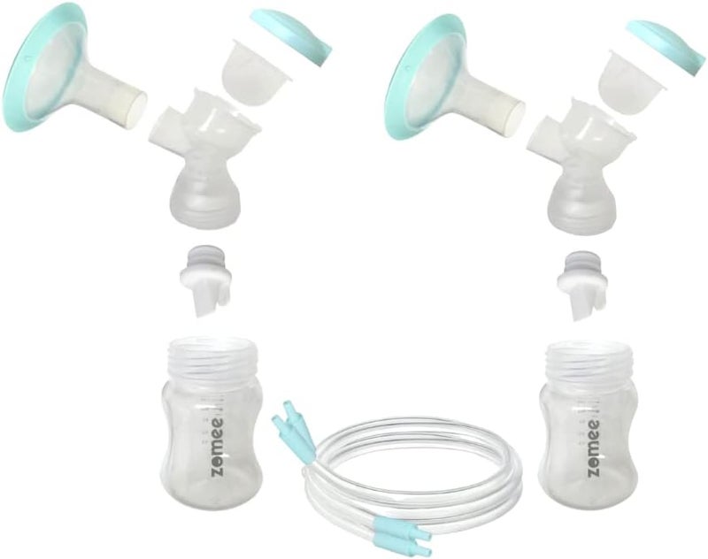 Zomee Double Breast Shield Kit Replacement Set for Z2 Size 24mm Includes; Breast Sheild Body, Diaphragms, Duckbill Valves, Tubes and Adapters & Storage Bottles - Image 1